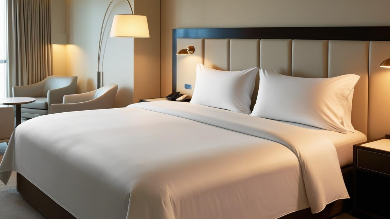 Close-up of a hotel-grade duvet with soft outer fabric and quality inner fill — designed for comfort, hygiene, and long-term performance.