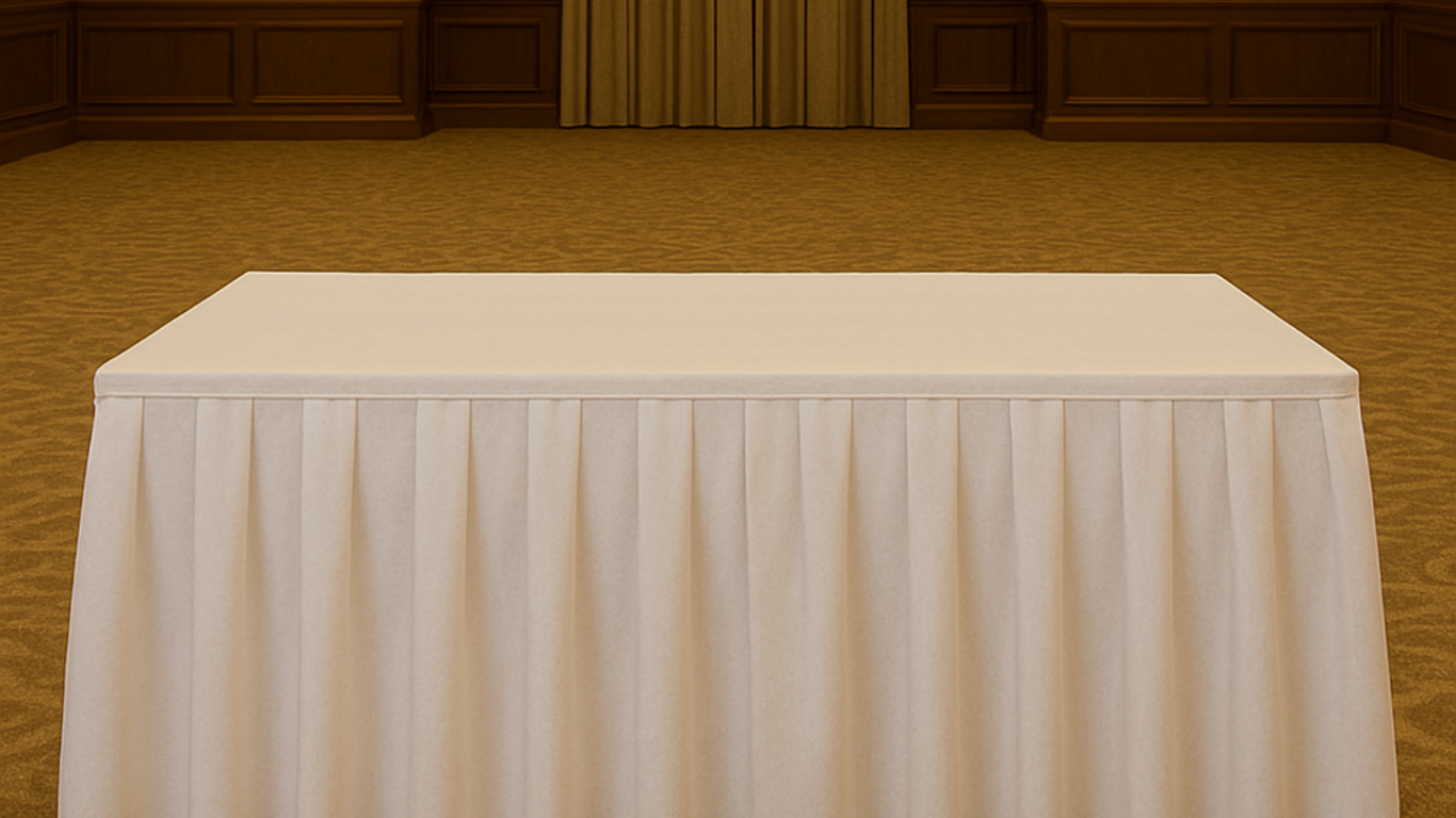 Premium hospitality-grade buffet table covers for hotels and venues — offering crisp presentation and easy maintenance for busy event environments.