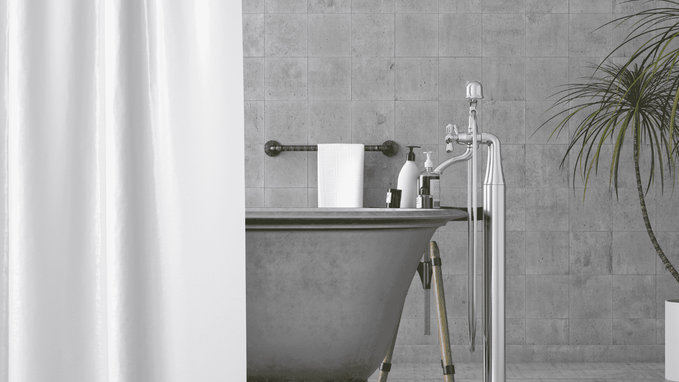 Hotel shower curtain made from water-resistant fabric — designed to offer a hygienic and comfortable guest experience in stylish bathrooms.